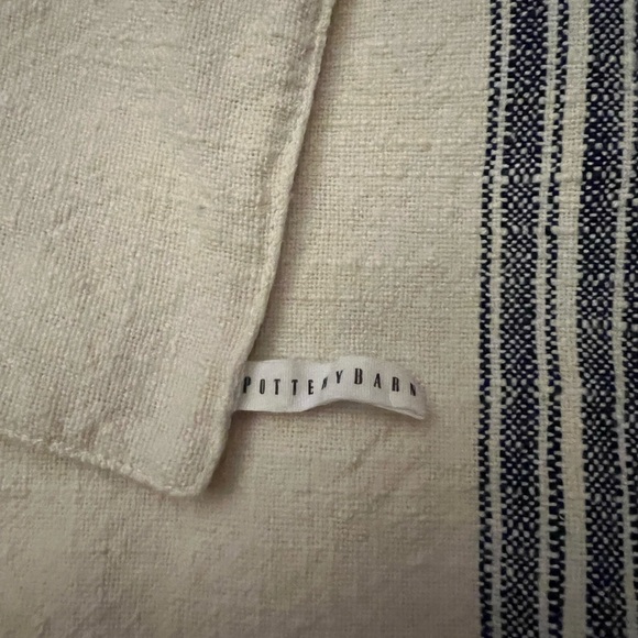 French Blue Striped Pottery Barn Organic Cotton farm house table runner . - Picture 2 of 4